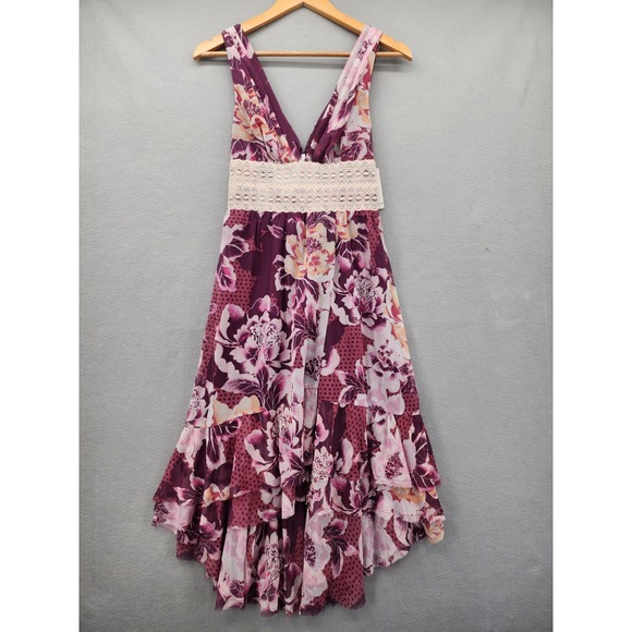 Free People Dresses & Skirts - Free People Maroon Ros Floral Lace High Low Midi Dress NWT Boho Cottagecore Sz 2
